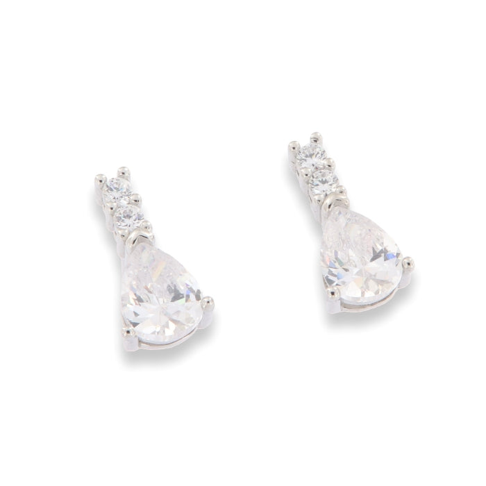 Silver Pear CZ Drop Earrings