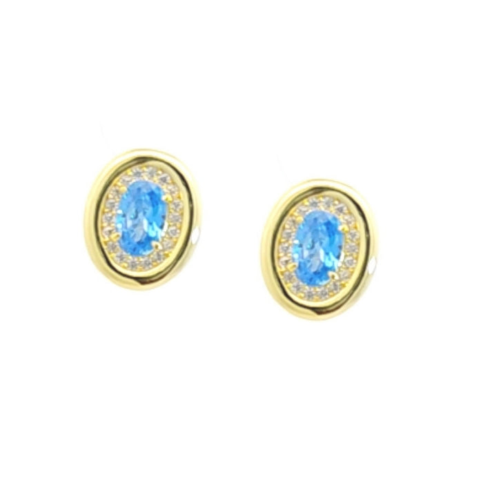 Sunshine Oval CZ Stud Earrings| Sky Blue