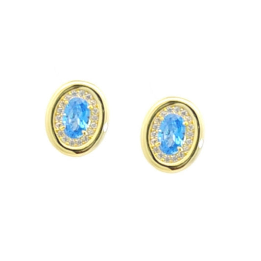 Sunshine Oval CZ Stud Earrings| Sky Blue