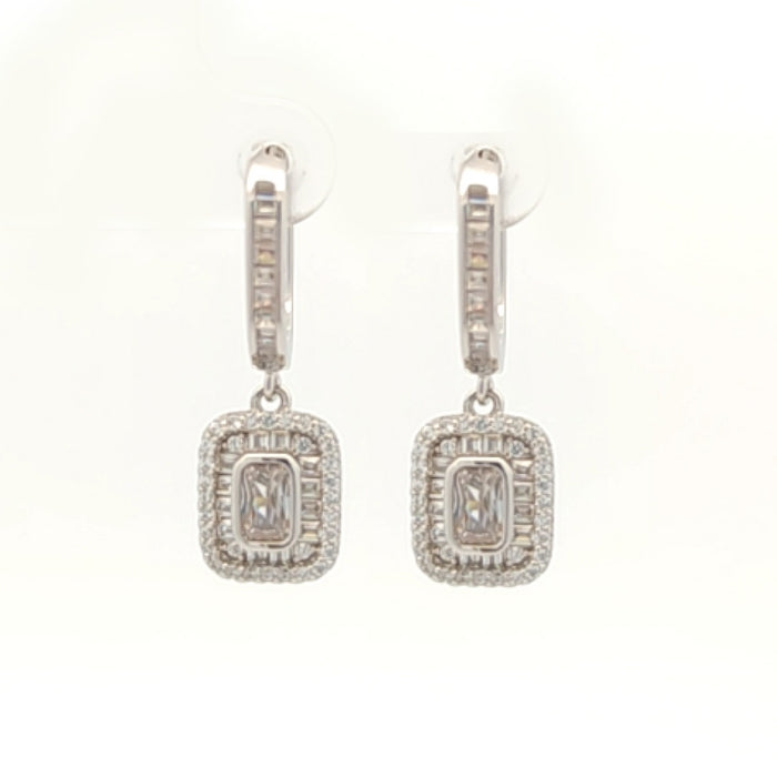 Silver Emerald Cut Drop Earrings