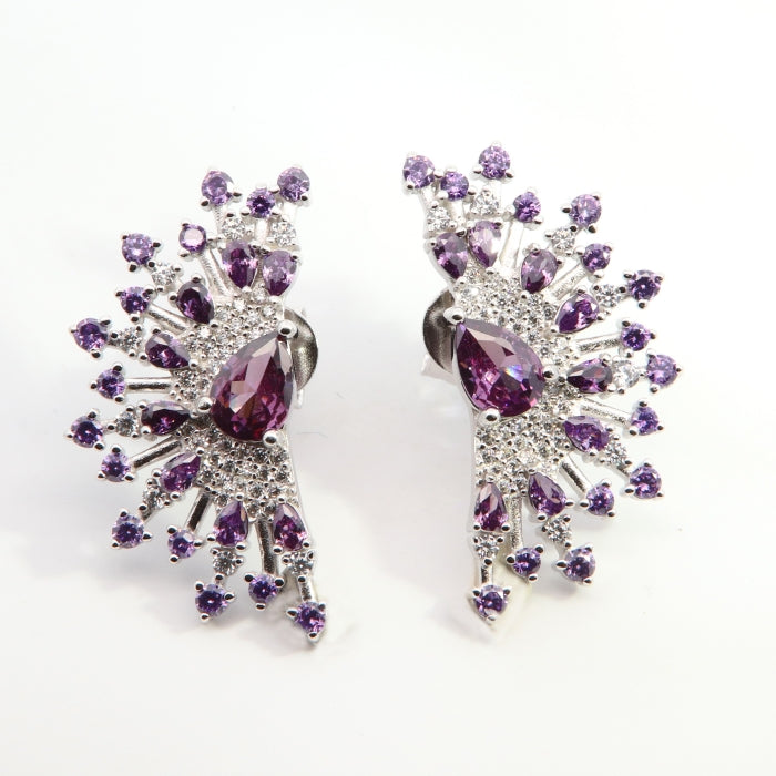 Silver Purple Winged Stud Earrings