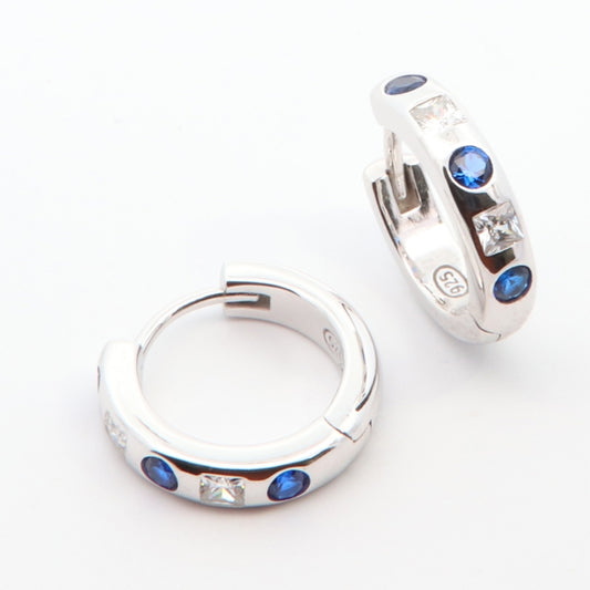 Silver Blue CZ Hoop Earrings