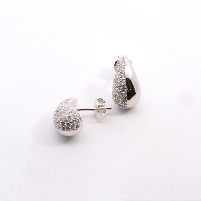 Silver Half & Half CZ Teardrop Earrings