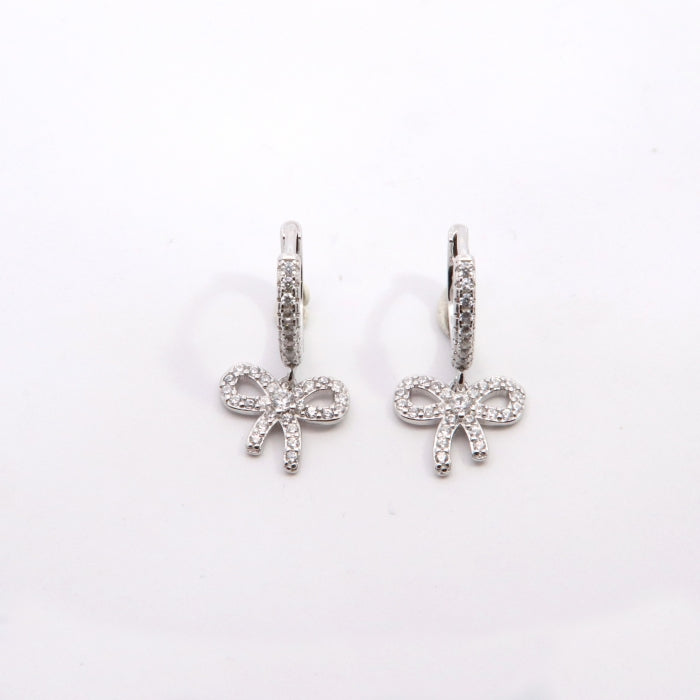 Silver CZ Bow Hoop Earrings