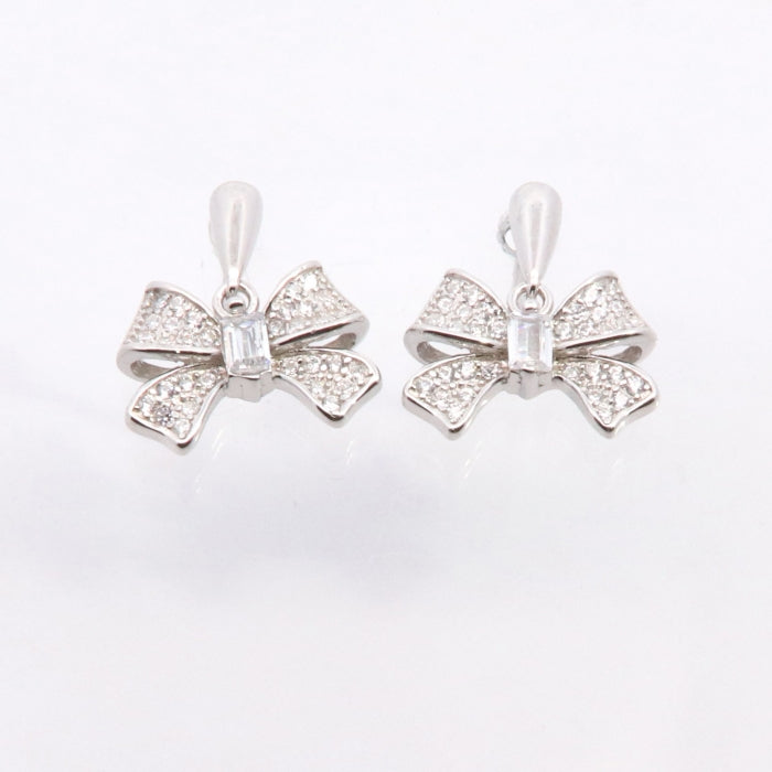 Silver CZ Bow Stud Earrings