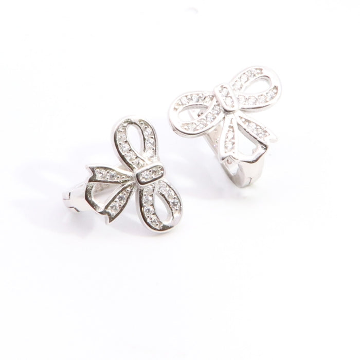 Silver CZ Bow Stud Earrings