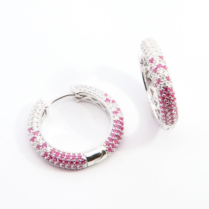 Silver Red Ombre Huggie Hoop Earrings