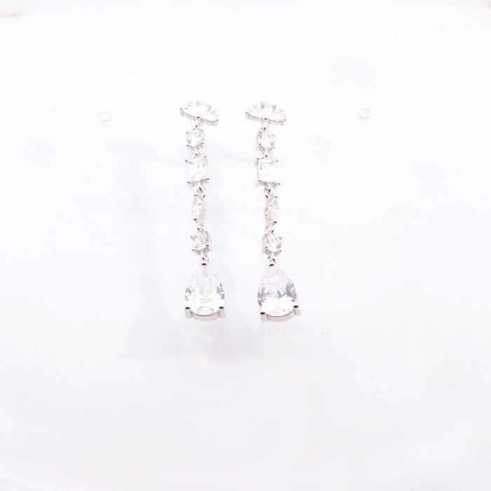 Silver Pear CZ Drop Earrings