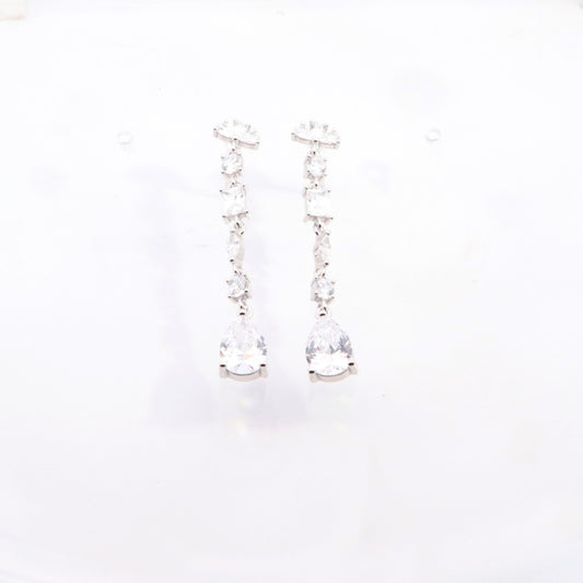Silver Pear CZ Drop Earrings