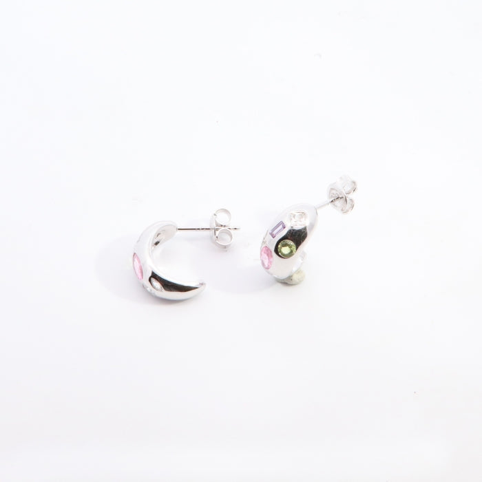 Silver Multicolour CZ Studded J Hoop Earrings