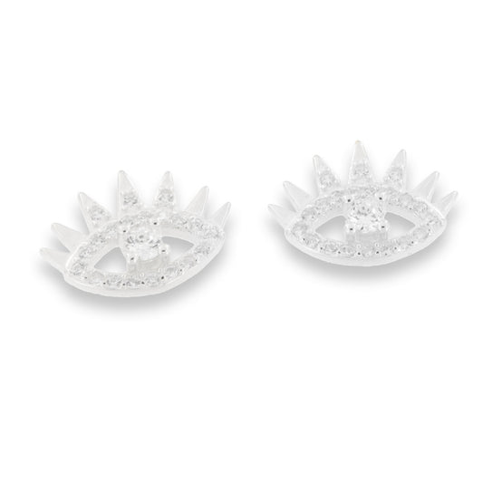 Silver CZ Evil Eye Stud Earrings - John Ross Jewellers