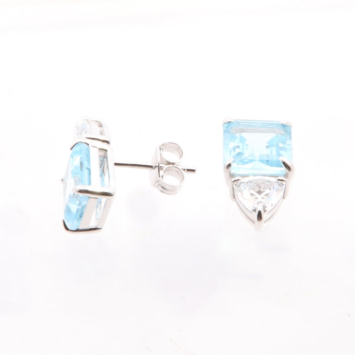 Silver Topaz & Trilliant CZ Stud Earrings