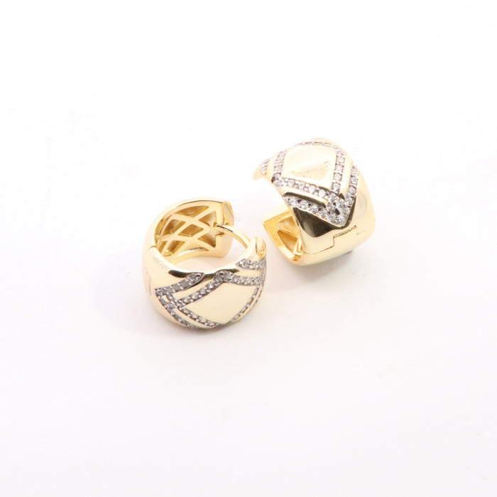 Sunshine Chequered Pattern CZ Huggie Hoop Earrings