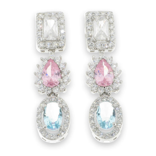 Silver Pink & Blue CZ Statement Drop Earrings - John Ross Jewellers