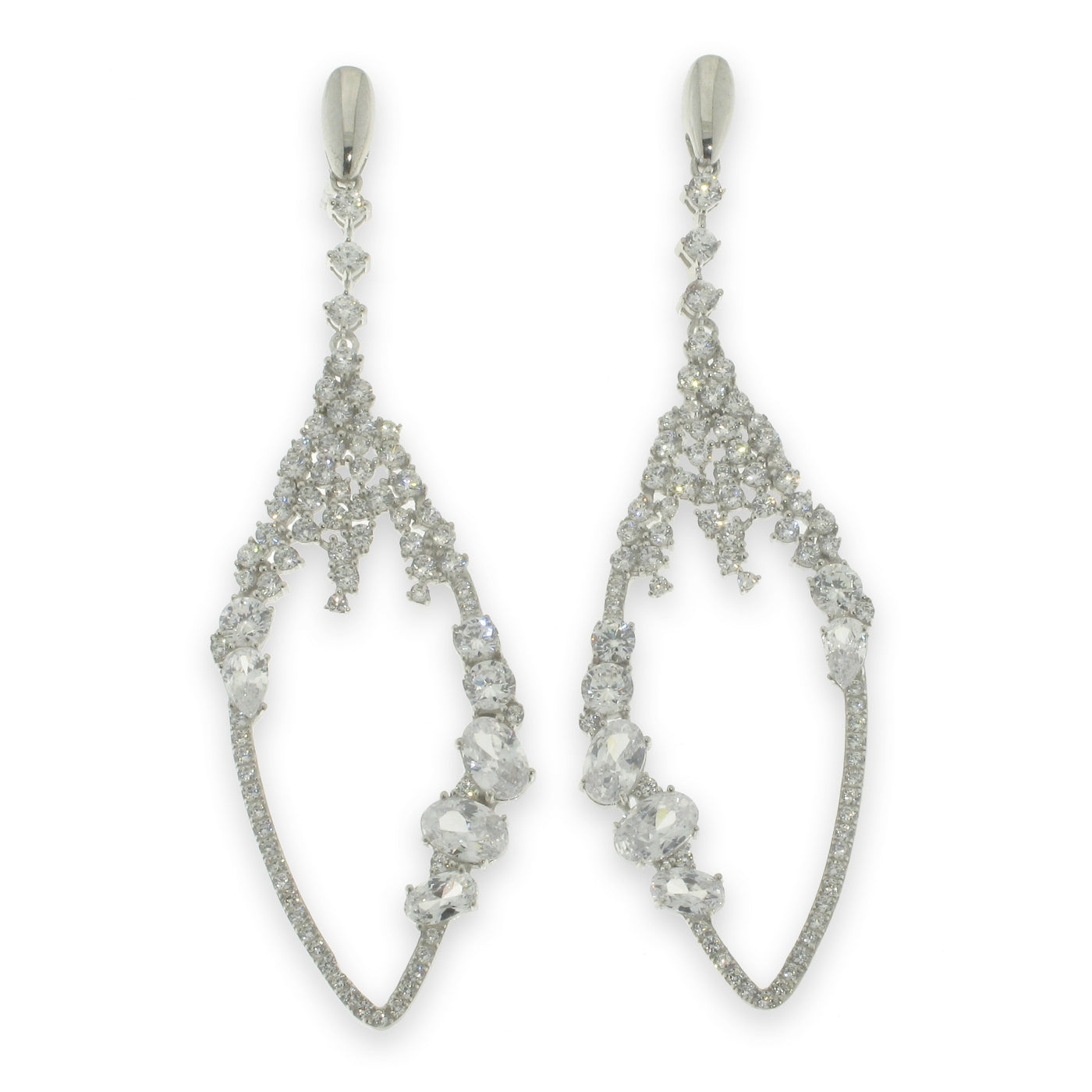 Silver Open Marquise CZ Statement Drop Earrings - John Ross Jewellers