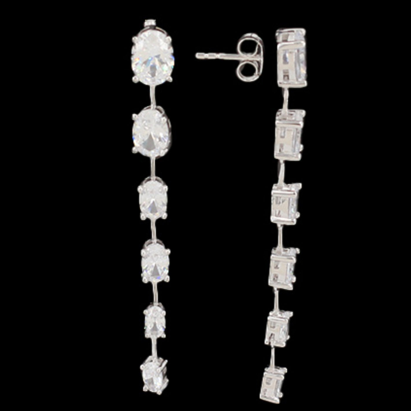 Silver Oval CZ Chain Drop Earrings - John Ross Jewellers