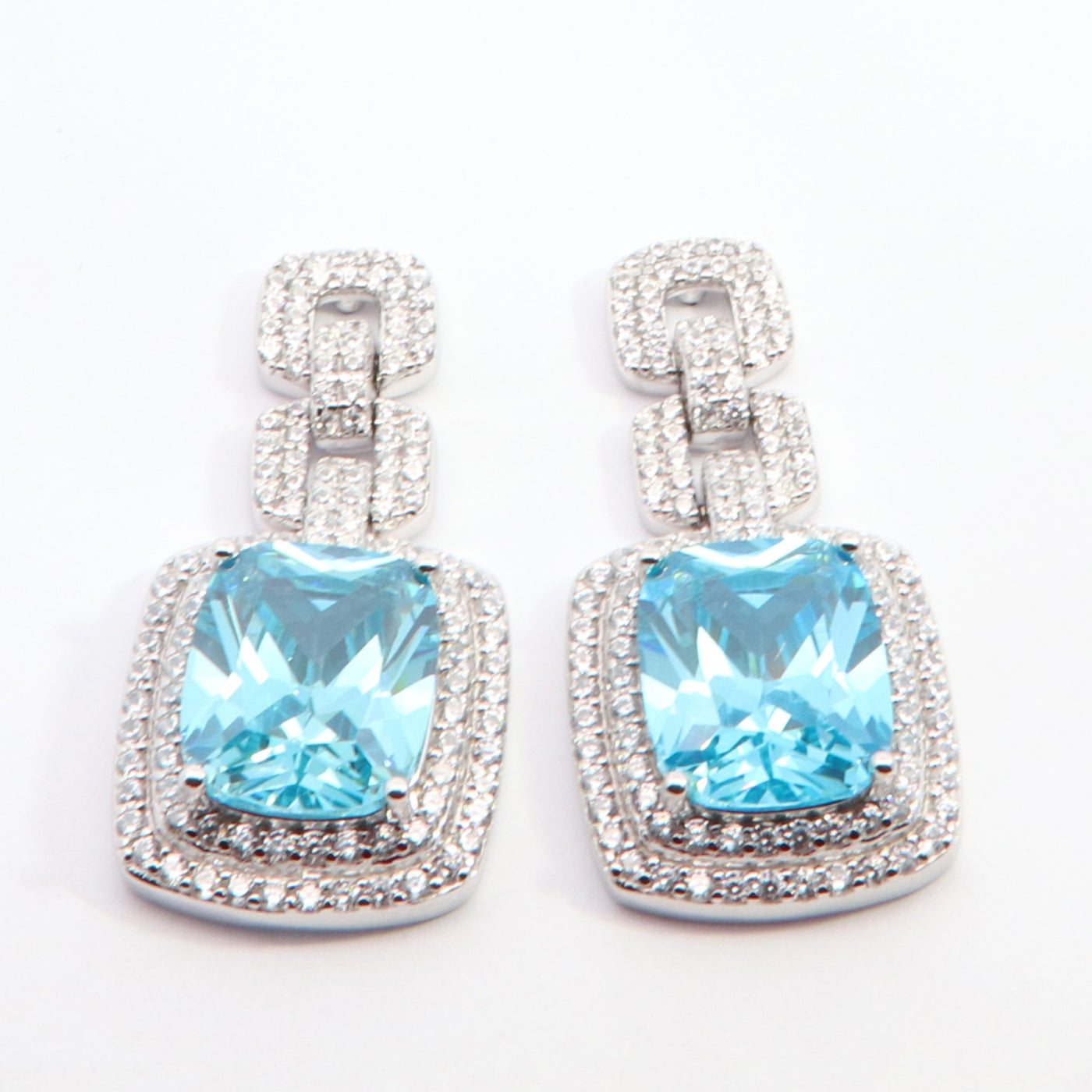 Silver Statement Drop Earrings | Aqua CZ - John Ross Jewellers