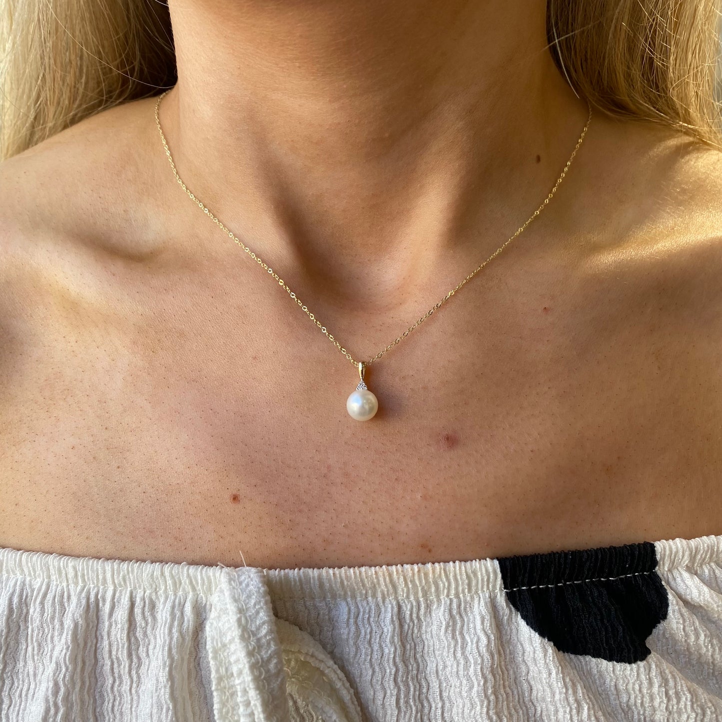 9ct Gold Pearl & Diamond Necklace - John Ross Jewellers