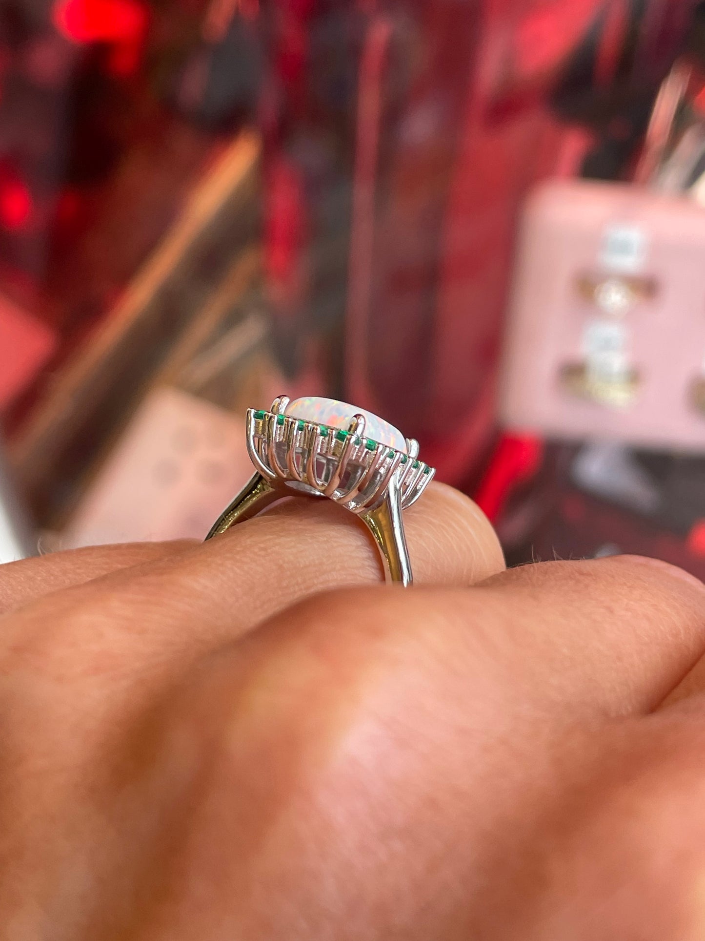 Silver Radiant Cluster Ring | Opalique & Emerald Green - John Ross Jewellers