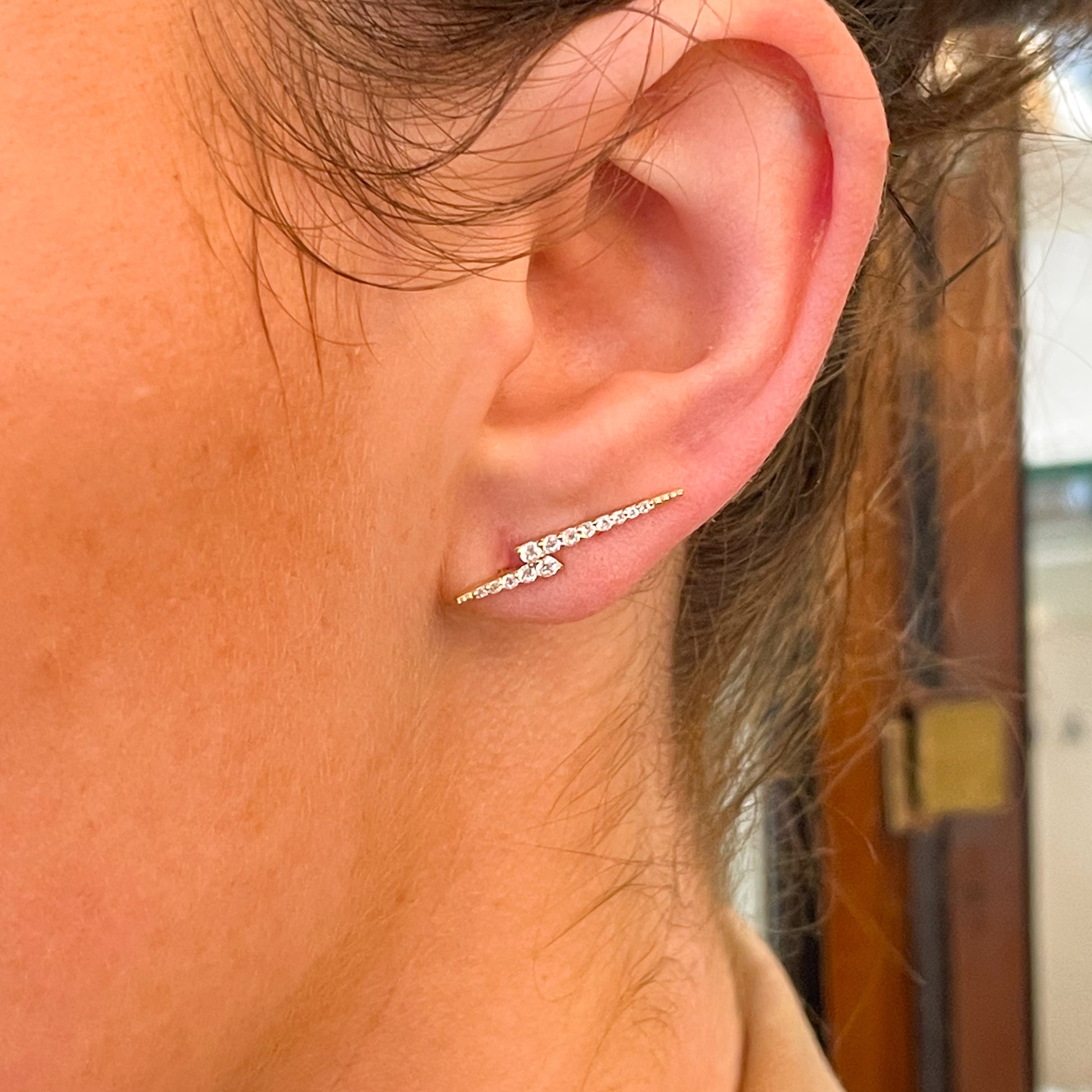 9ct Gold CZ Lightning Bolt Earrings | Climbers - John Ross Jewellers