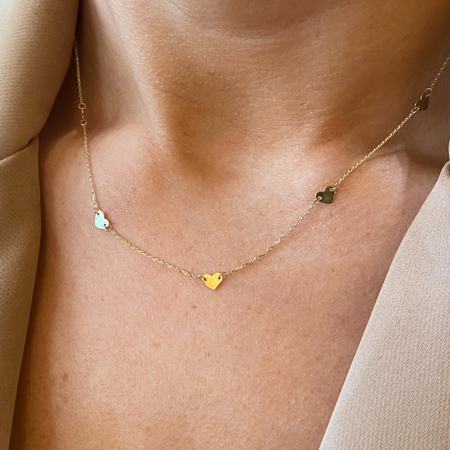 9ct Gold Five Heart Discs Necklace - John Ross Jewellers