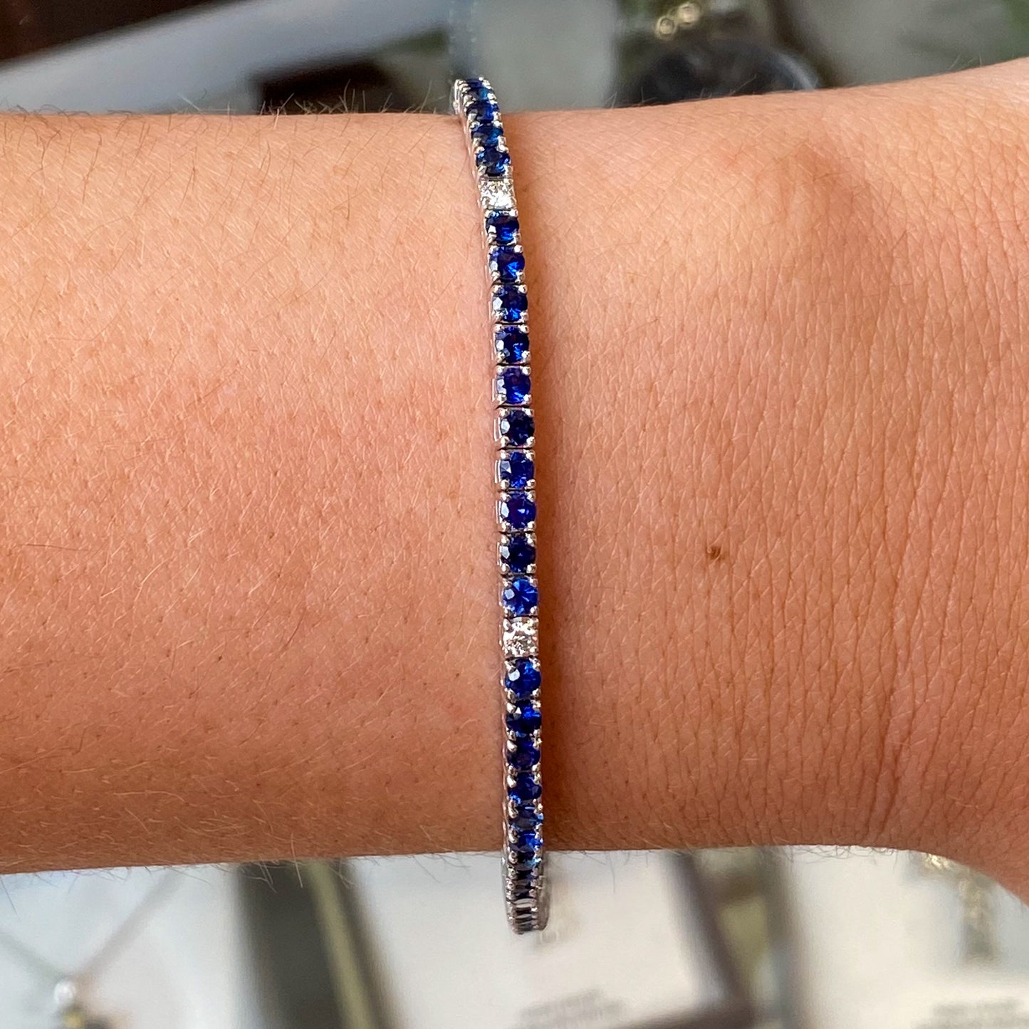 18ct White Gold Sapphire & Diamond Line Bracelet - John Ross Jewellers