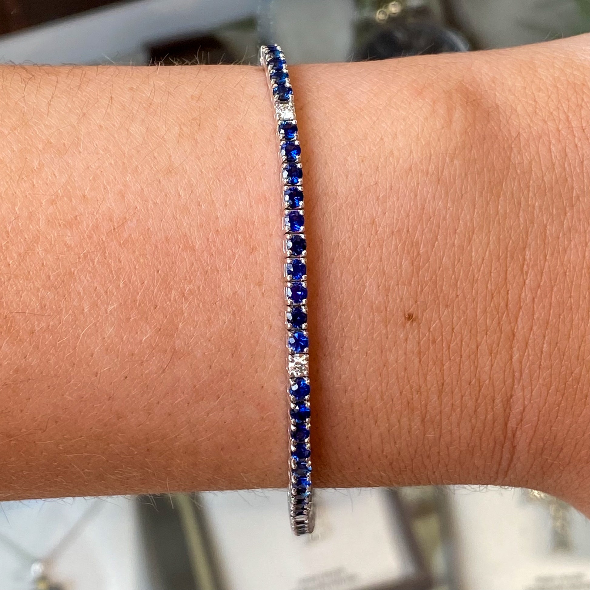 18ct White Gold Sapphire & Diamond Line Bracelet - John Ross Jewellers