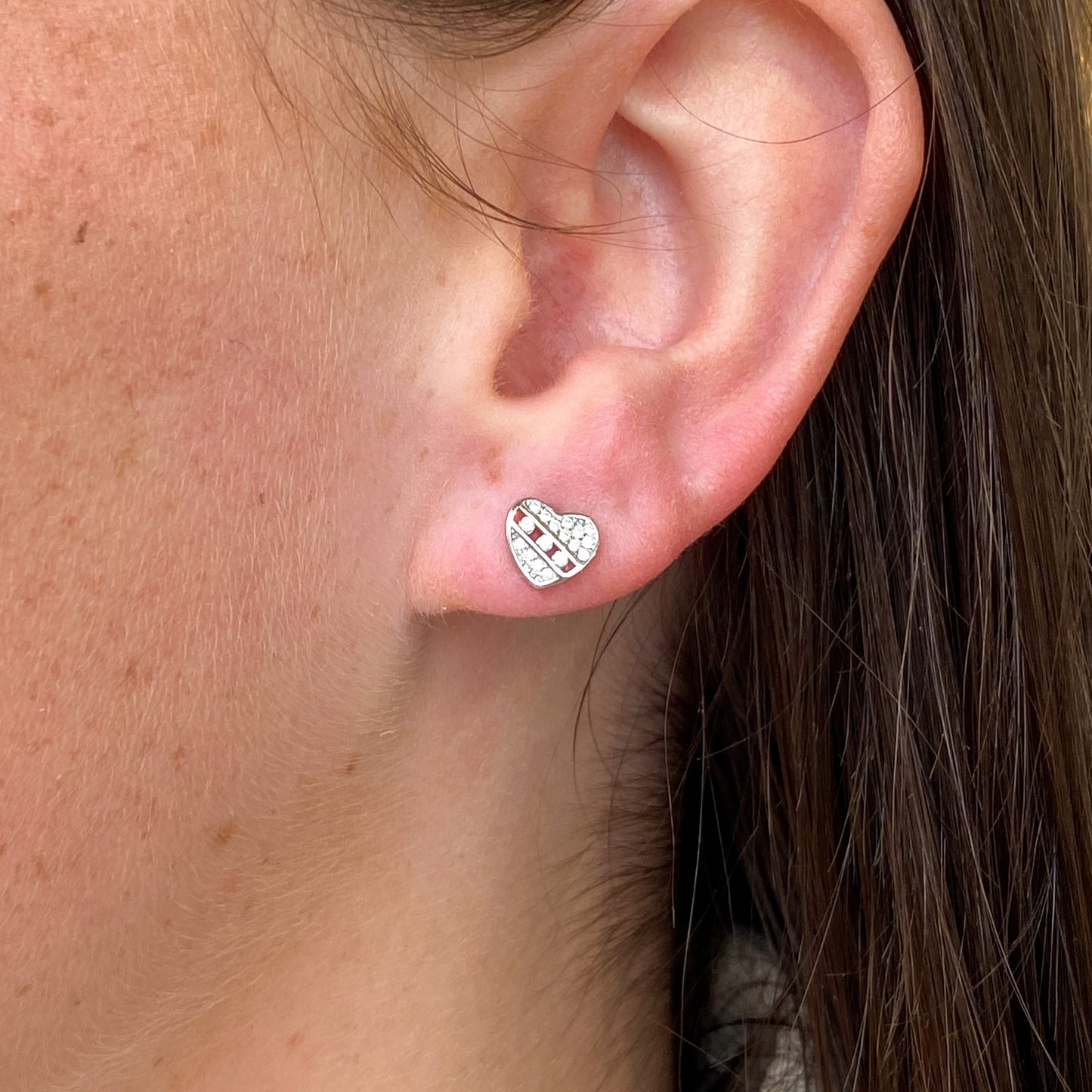 Silver CZ Heart Stud Earrings