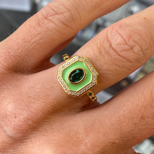 Sunshine Enamel Sensation Ring | Lime & Emerald - John Ross Jewellers