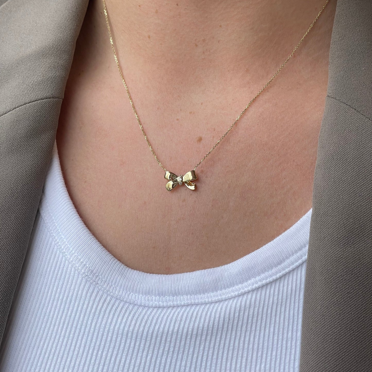 9ct Gold CZ Bow Necklace - John Ross Jewellers