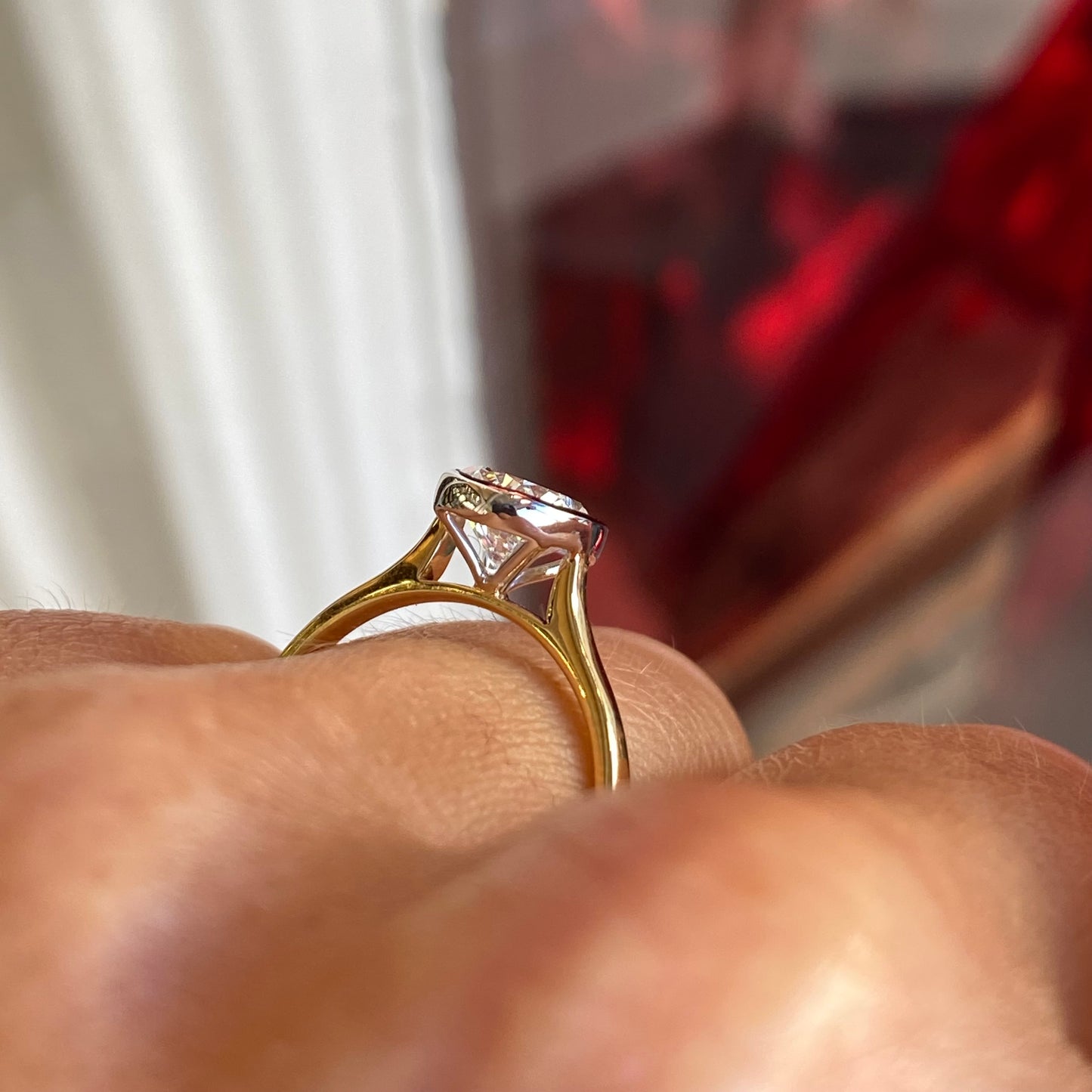 18ct Gold Bezel Set Solitaire Engagement Ring | 2.01ct Pear Lab Certificated - John Ross Jewellers