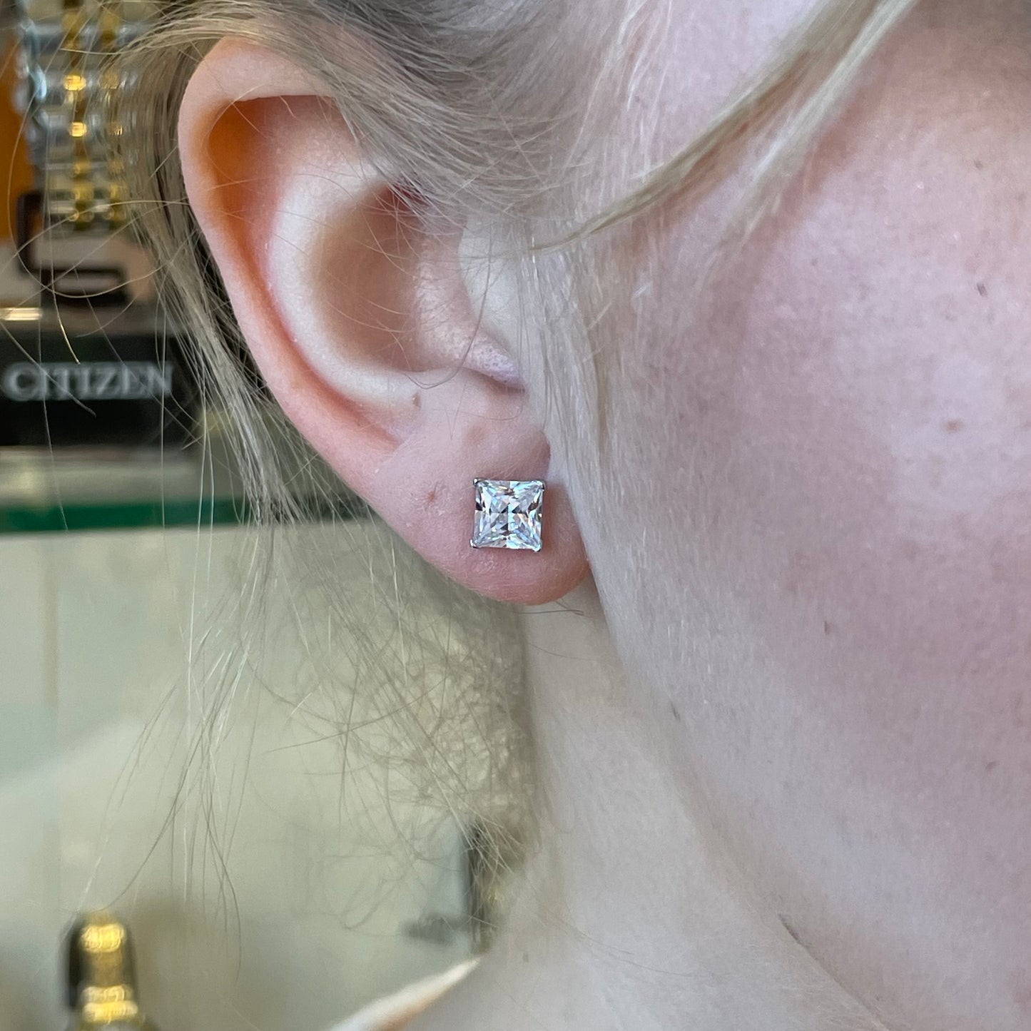 Silver 6mm Four Claw Princess CZ Stud Earrings