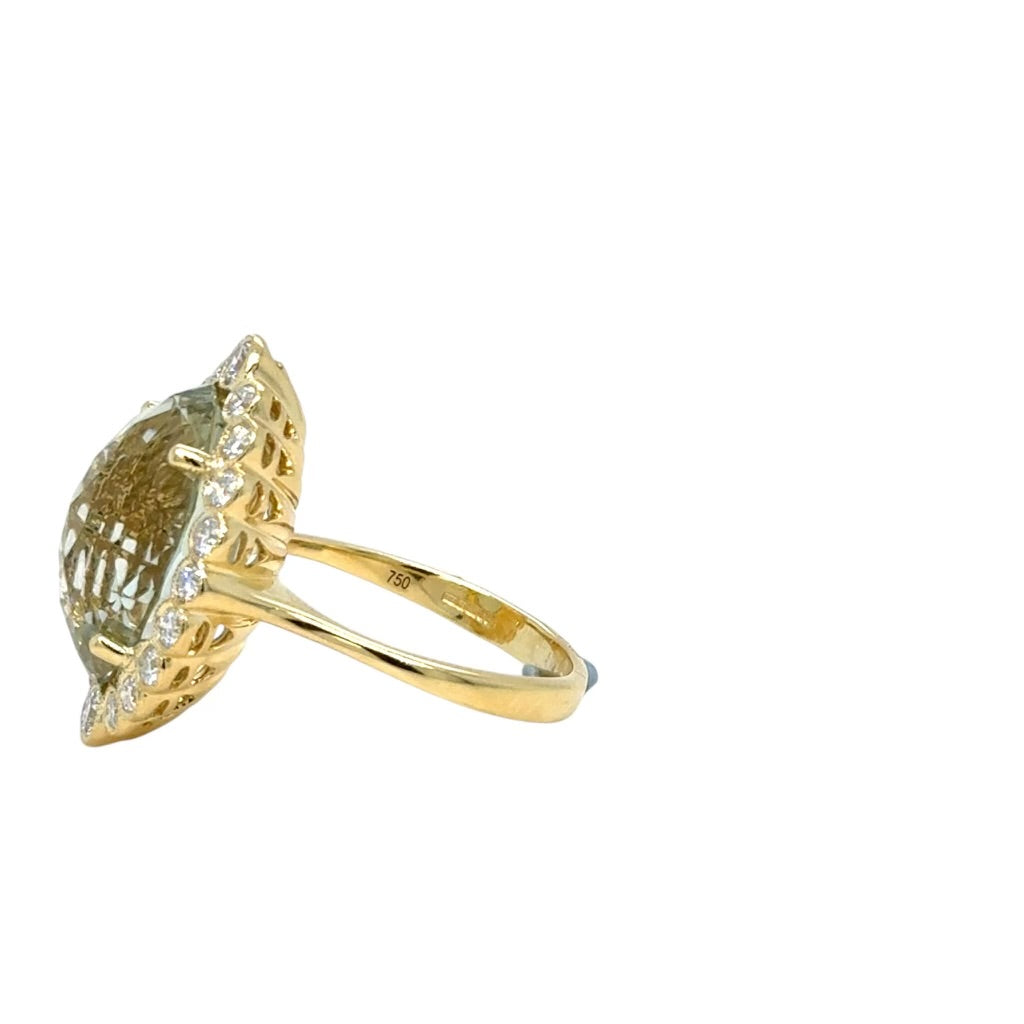 18ct Gold Green Amethyst & Diamond Statement Ring