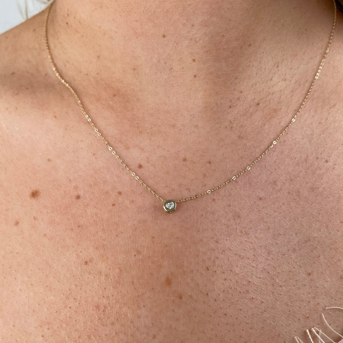 9ct Gold Bezel Set Solitaire Necklace | Lab Grown