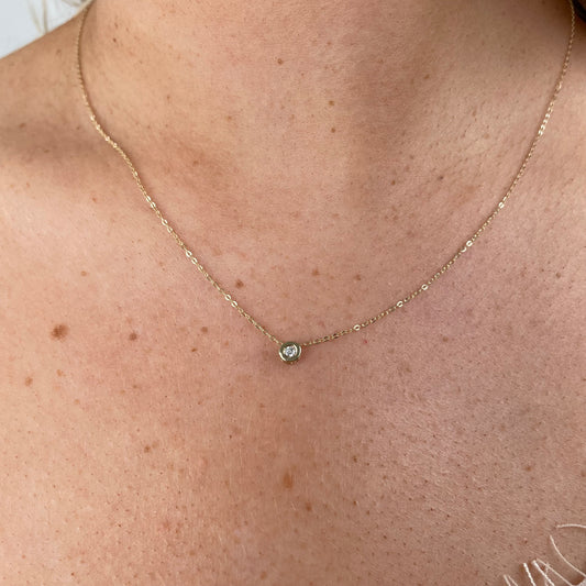 9ct Gold Bezel Set Solitaire Necklace | Lab Grown