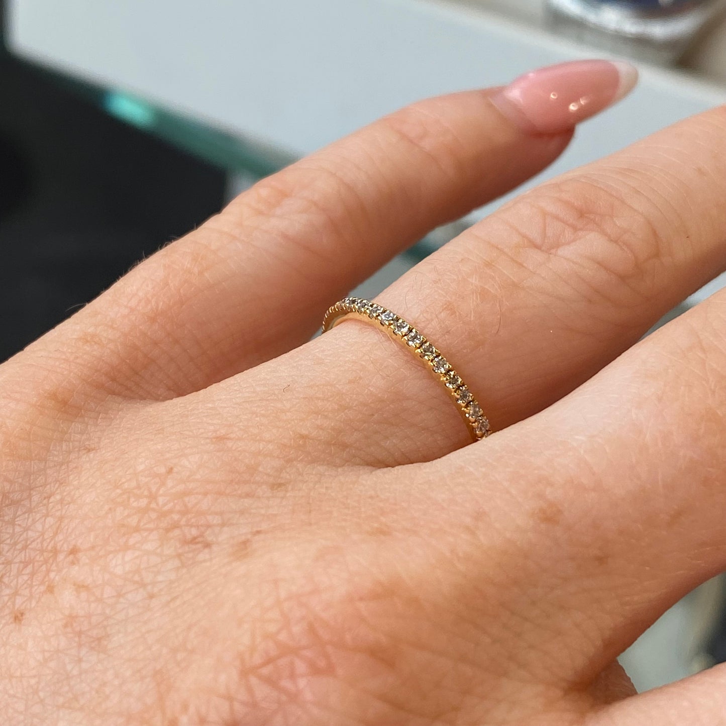 18ct Gold Skinny Diamond Set Eternity/Wedding Band - John Ross Jewellers