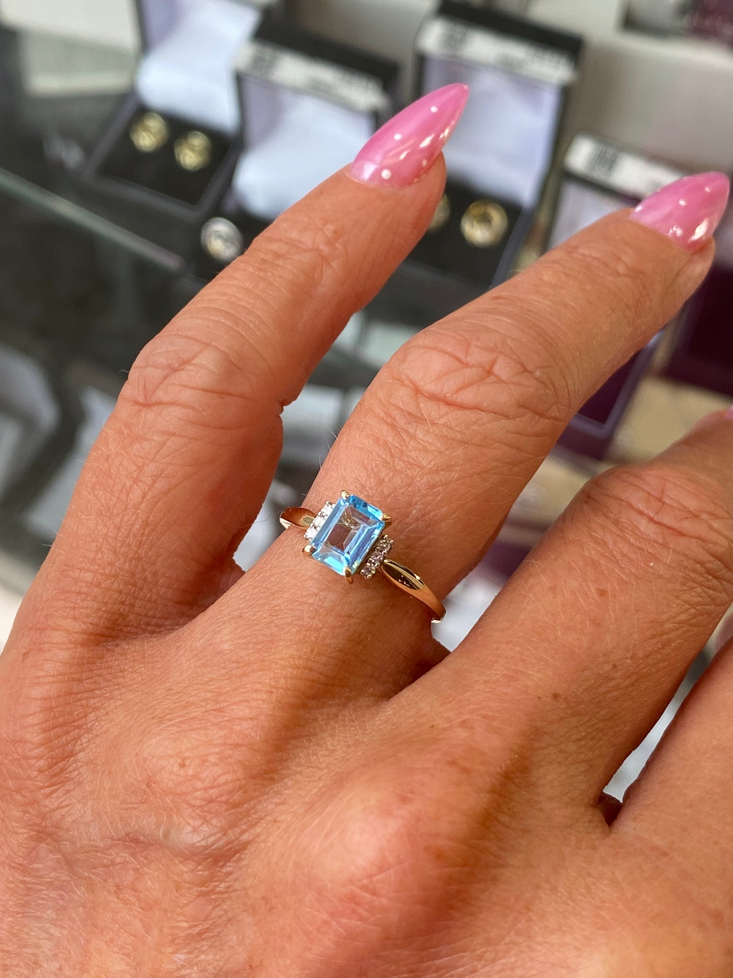 9ct Gold Sky Blue Topaz & Diamond Ring - John Ross Jewellers