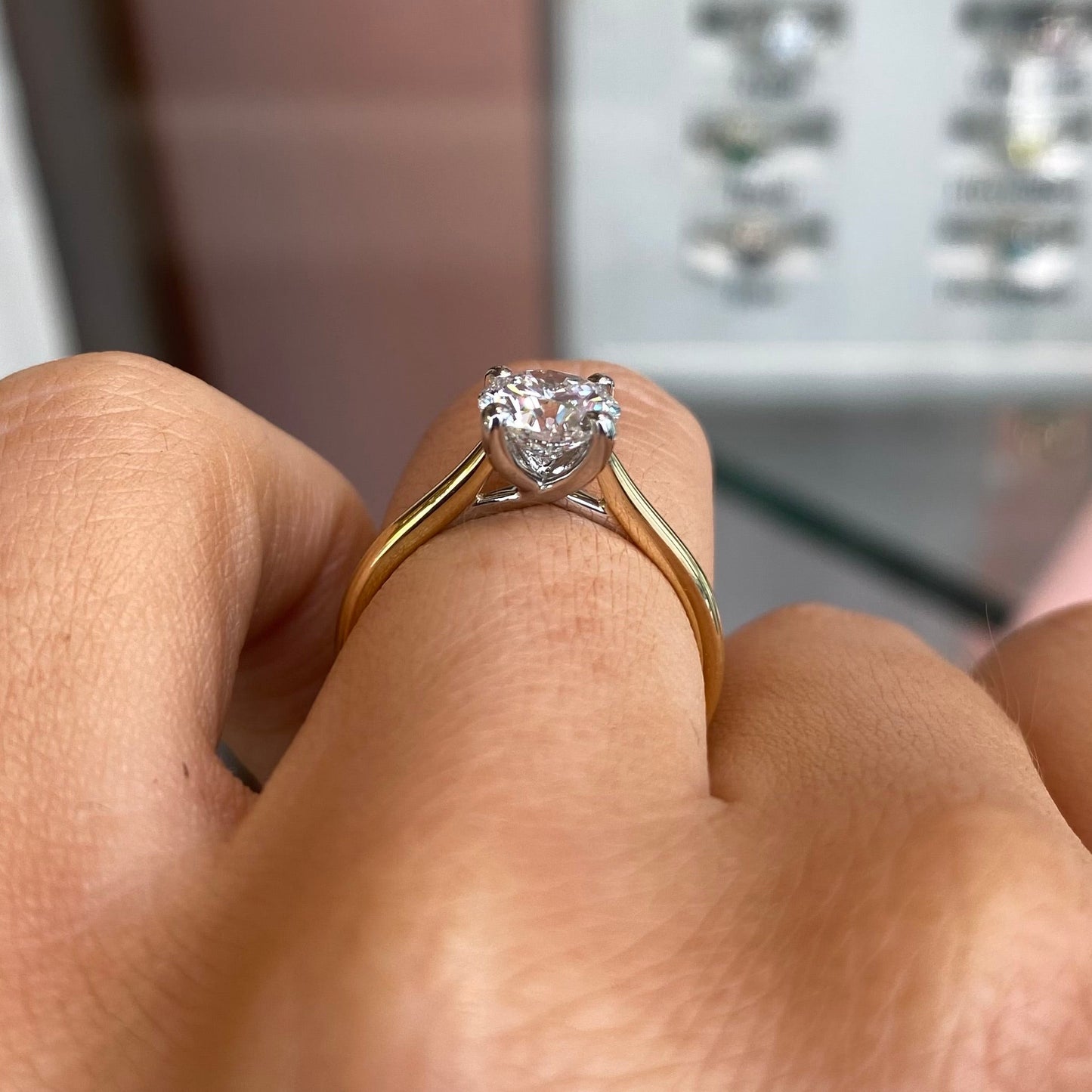 18ct gold solitaire engagement ring by Prima featuring a 1.26ct certificated lab-grown diamond, sleek and elegant design.