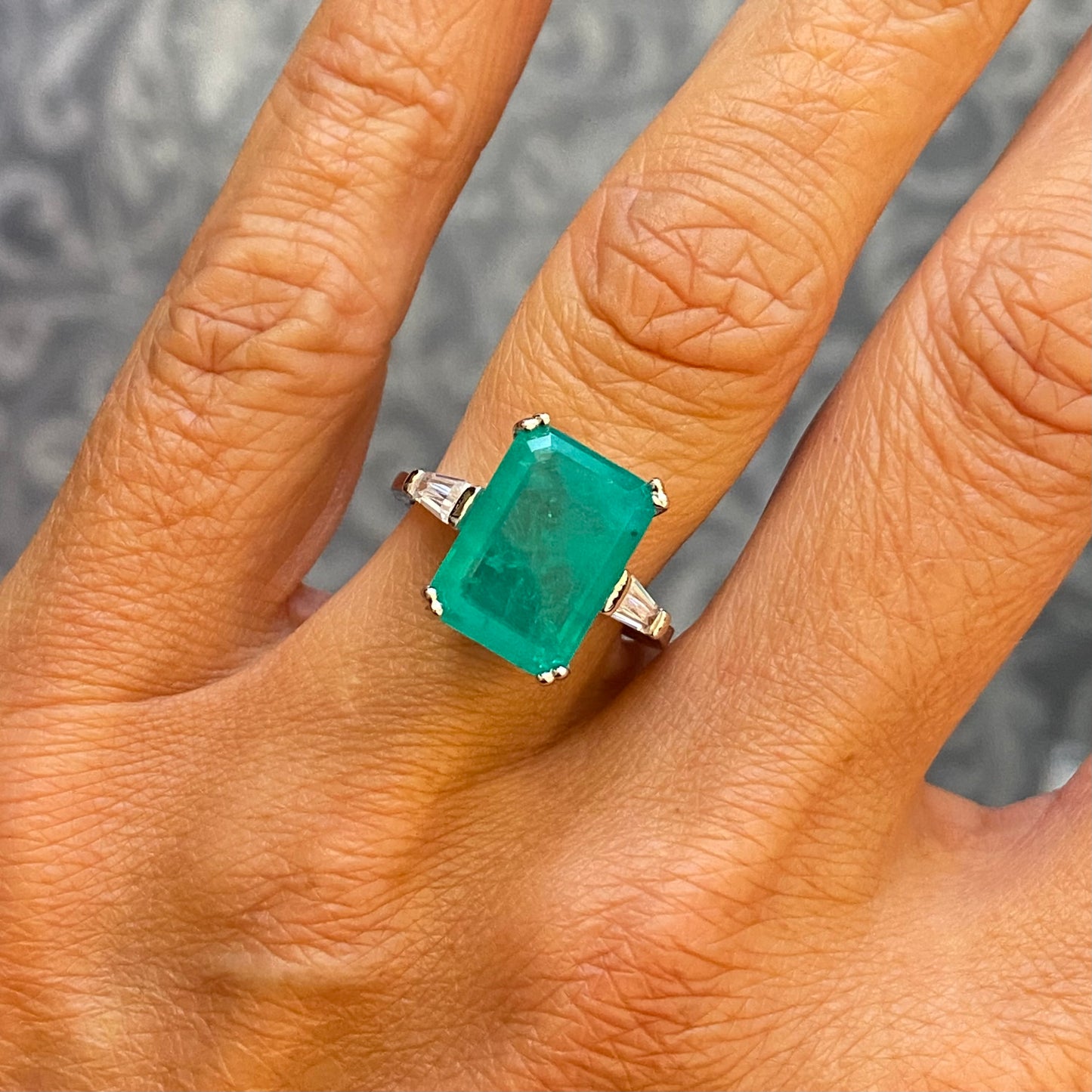 Silver Emerald Cut Green CZ Dress Ring