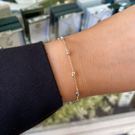 9ct Gold Three Tone Rope Station Bracelet