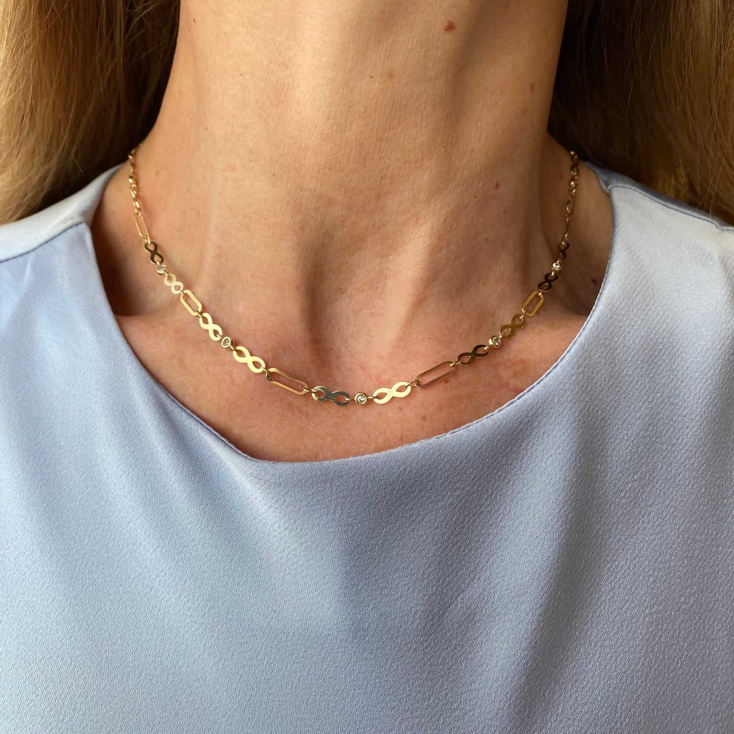 9ct Gold Infinity & CZ Collarette | 46cm - John Ross Jewellers