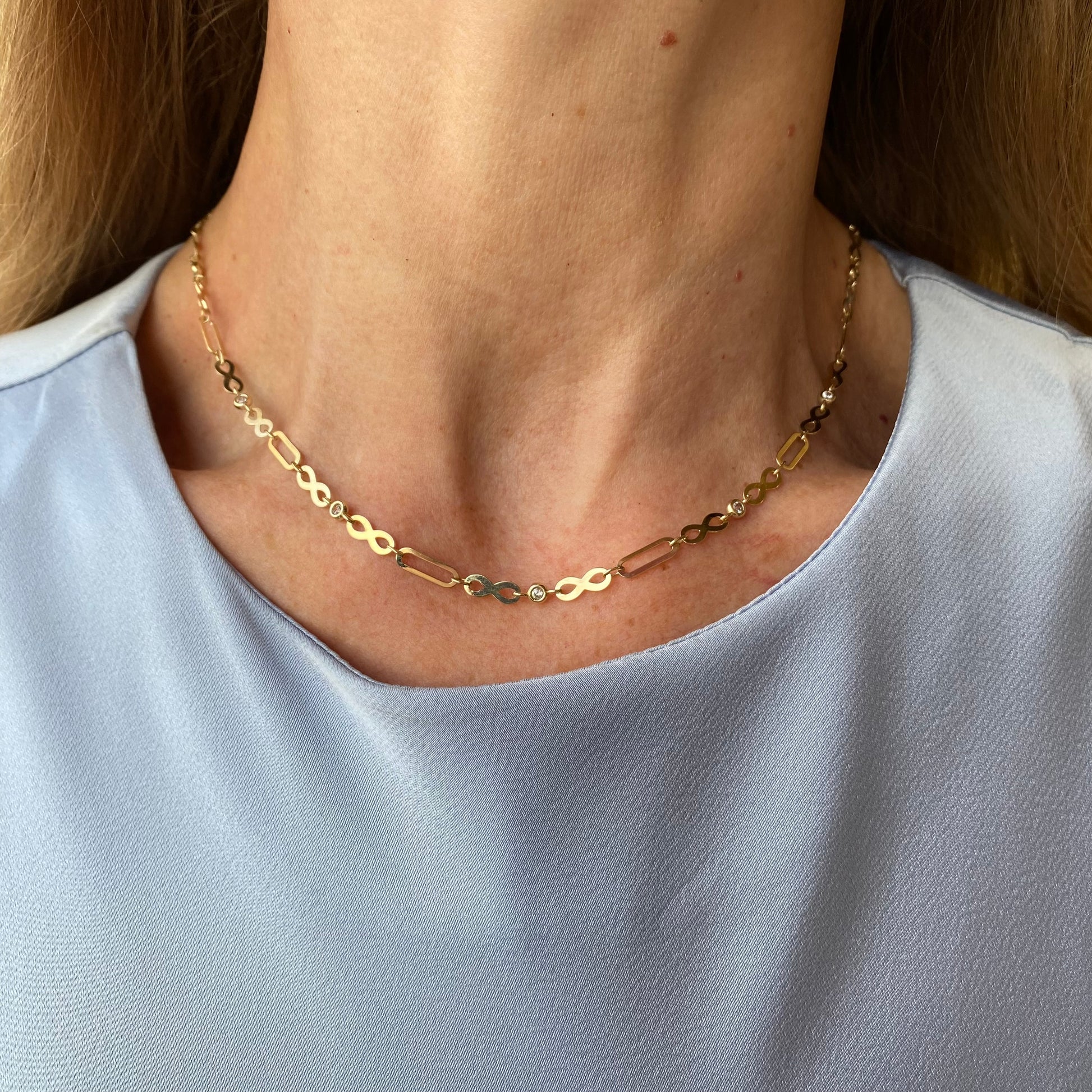 9ct Gold Infinity & CZ Collarette | 46cm - John Ross Jewellers