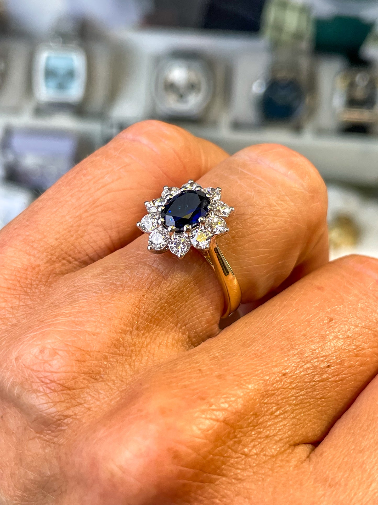 9ct Gold Lab Grown Sapphire Cluster Ring - John Ross Jewellers
