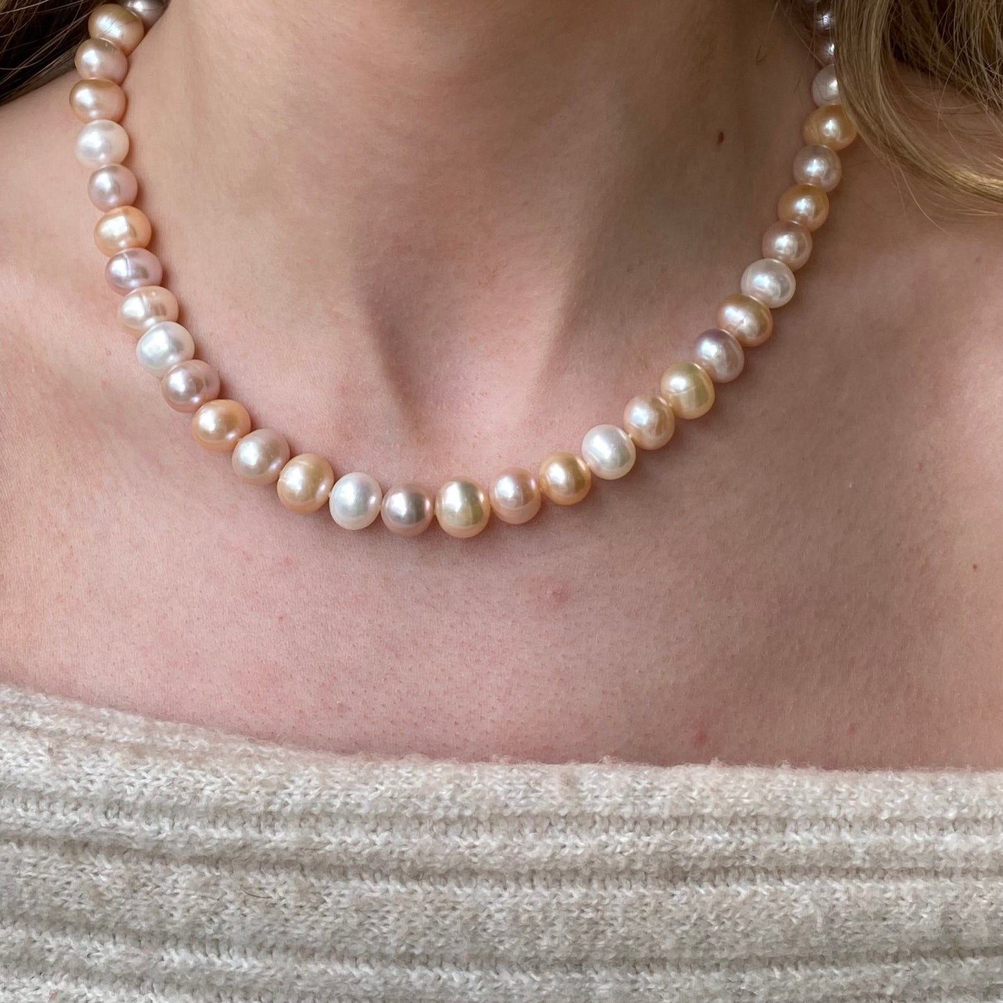Peaches & Cream Cultured Freshwater Pearl Necklace - John Ross Jewellers