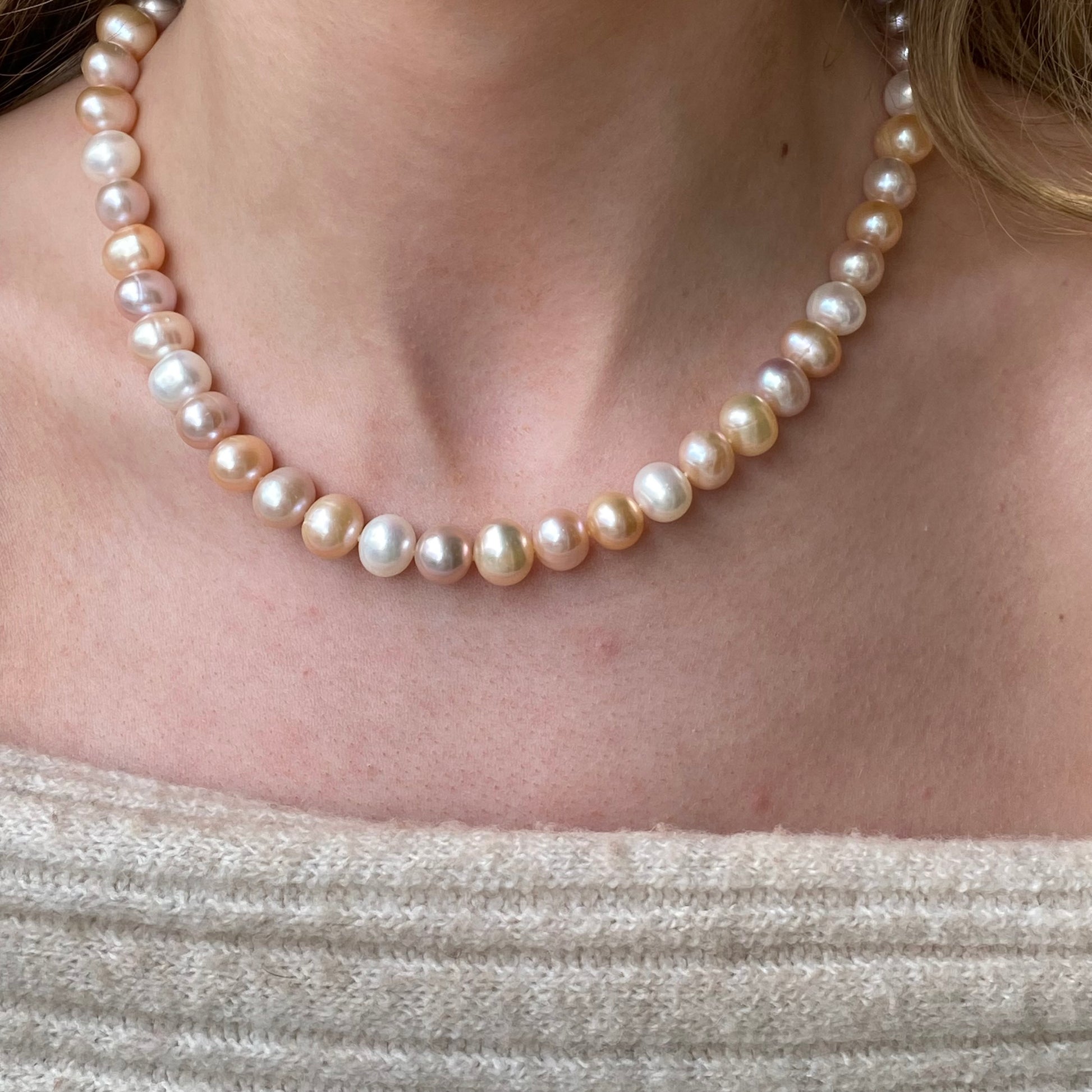 Peaches & Cream Cultured Freshwater Pearl Necklace - John Ross Jewellers