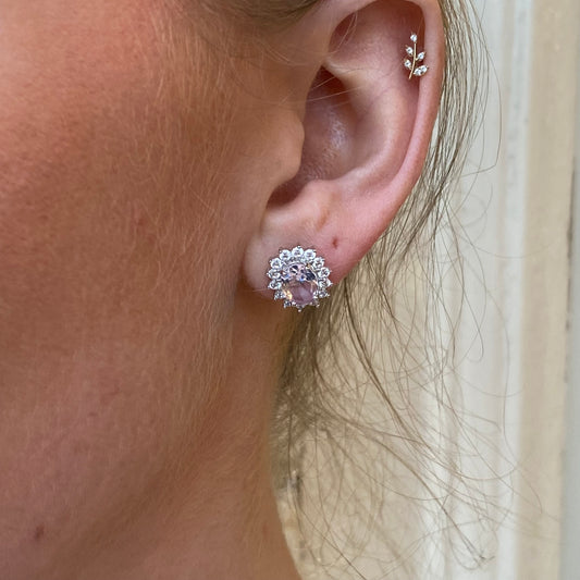 Silver Oval CZ Diana Stud Earrings | Soft Pink - John Ross Jewellers