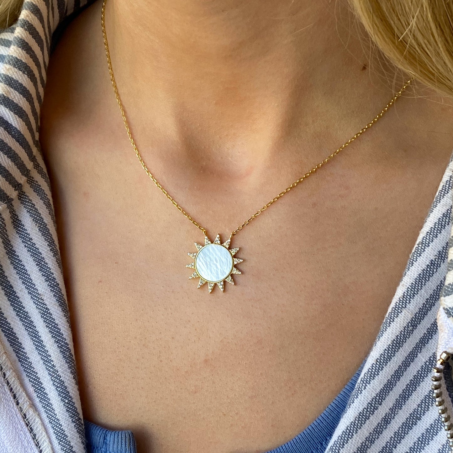 Sunshine Mother of Pearl & CZ Sun Necklace - John Ross Jewellers