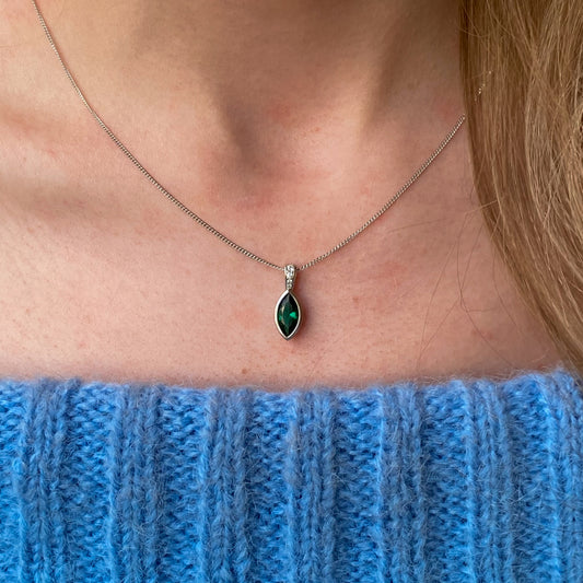 Silver Marquise CZ Necklace | Emerald Green - John Ross Jewellers