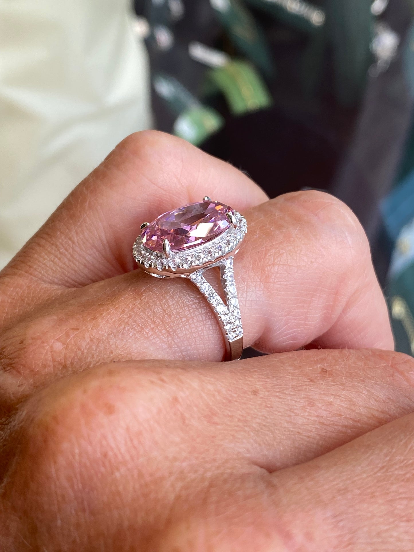 Silver Statement Oval Solitaire Ring | Baby Pink