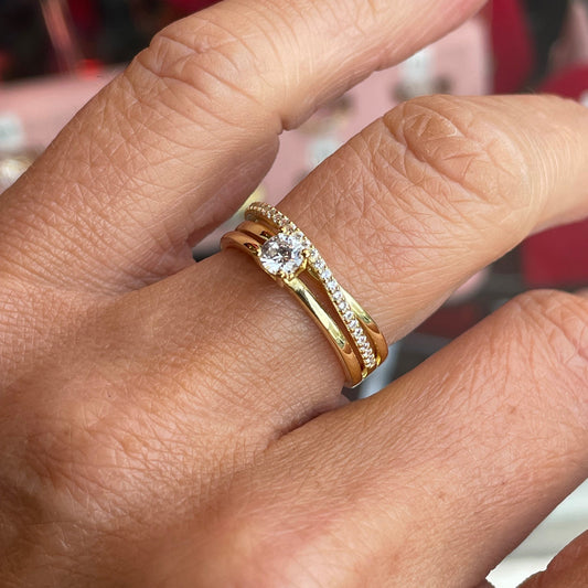 Sunshine CZ Crossover Solitaire Ring - John Ross Jewellers